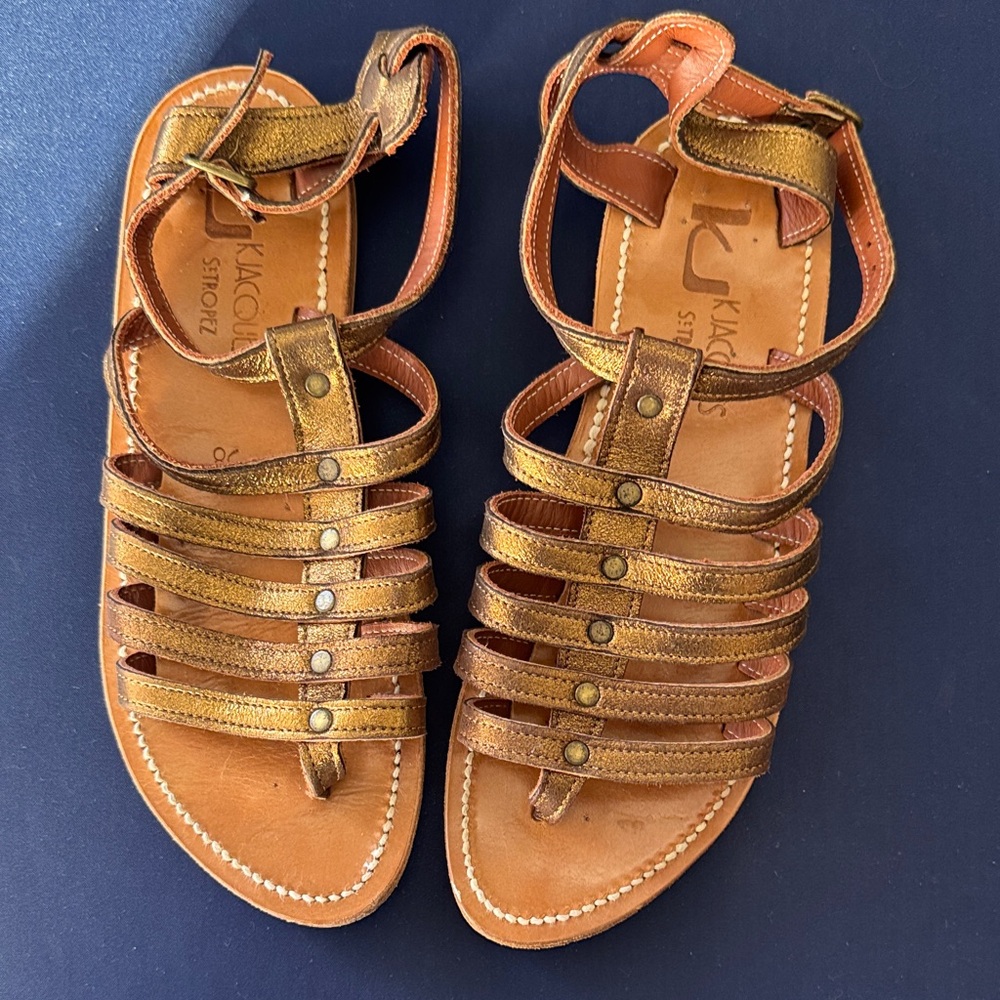 K.Jacques Metallic Gold Strappy Sandals